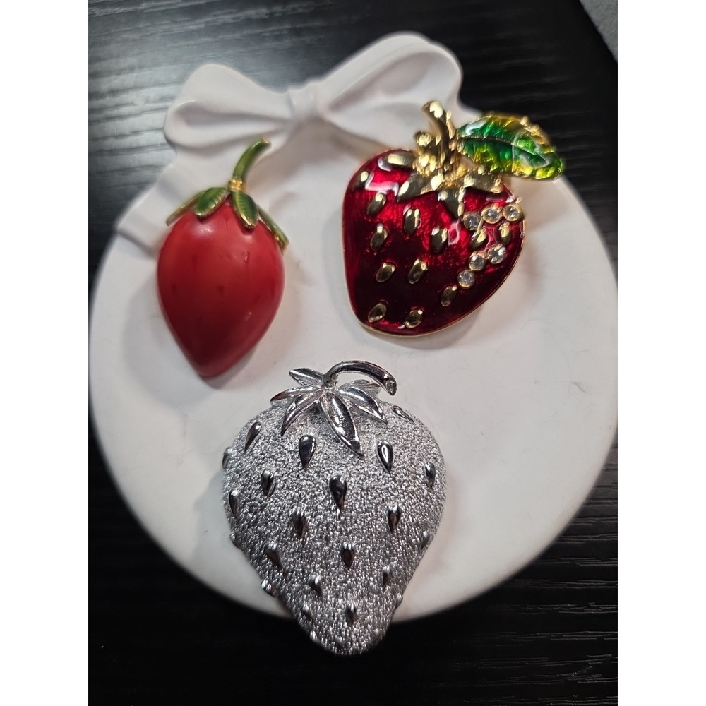 Vintage Strawberry Brooch Lot 3pc Danecraft Sarah Coventry Originals by Robert